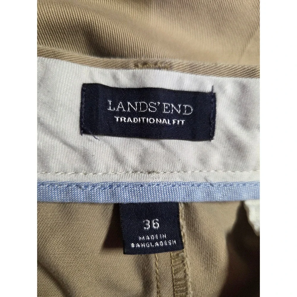 Lands End Mens 36 Tan Pleated Chino Shorts Traditional Fit Comfort‎ Waist